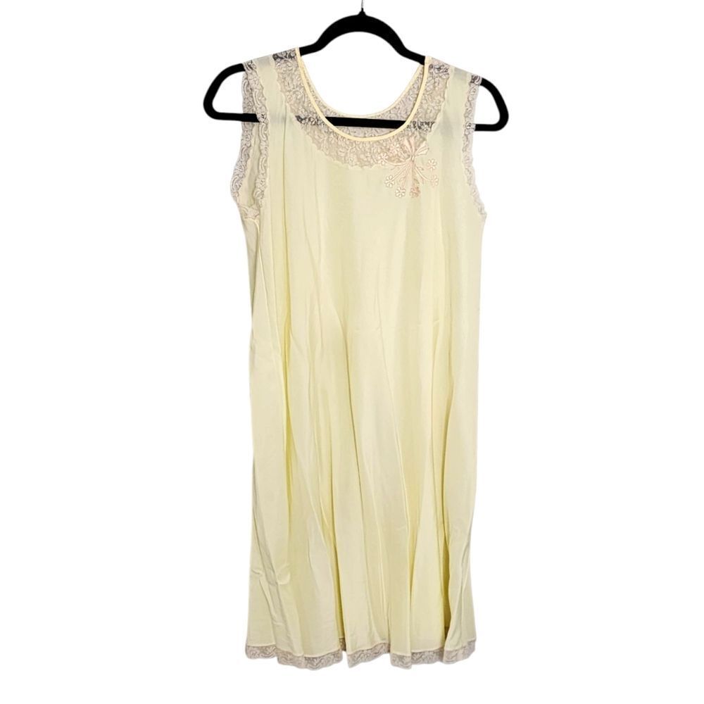 Vintage Corhan Noumair Nightgown Butter Yellow Dainty Lacey Cottagecore S